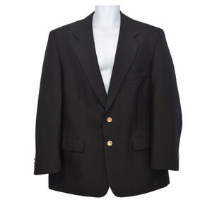 Gianelli Blazer Jacket Men's Size 44R Black Gold Buttons Polyester Wool Blend